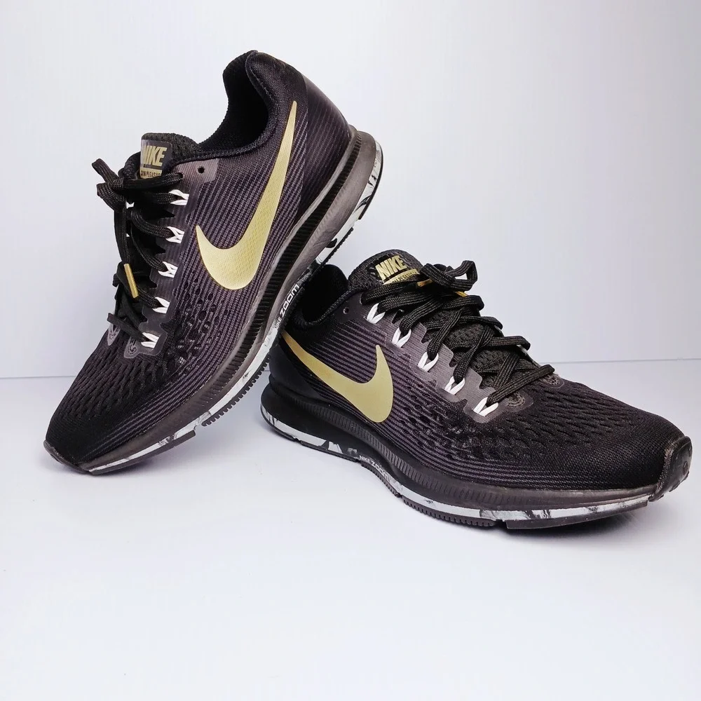 Nike Air Zoom Pegasus 34 Womens Black Gold Running Shoes Size 8